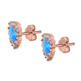 Halo Art Deco Heart Stud Earrings Created Opal 925 Sterling Silver (12mm)