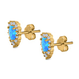 Halo Art Deco Heart Stud Earrings Created Opal 925 Sterling Silver (12mm)