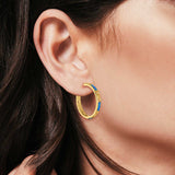 Greek Key Half Hoop Earrings Created Opal 925 Sterling Silver (21mm)