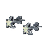 Starfish Stud Earrings Created Opal 925 Sterling Silver (9mm)