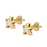 Starfish Stud Earrings Created Opal 925 Sterling Silver (9mm)