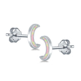 Moon Stud Earrings Lab Created Opal 925 Sterling Silver