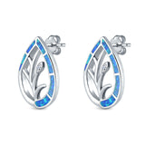 Pear Shape Stud Earrings Created Opal 925 Sterling Silver