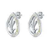 Pear Shape Stud Earrings Created Opal 925 Sterling Silver