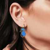 Dangling Cat Earrings Fish Hook Lab Created Opal 925 Sterling Silver (19mm)