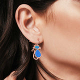 Dangling Cat Earrings Fish Hook Lab Created Opal 925 Sterling Silver (19mm)
