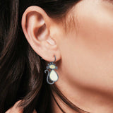 Dangling Cat Earrings Fish Hook Lab Created Opal 925 Sterling Silver (19mm)