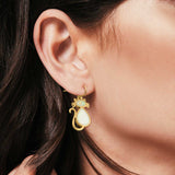 Dangling Cat Earrings Fish Hook Lab Created Opal 925 Sterling Silver (19mm)