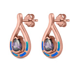 Teardrop Pear Simulated Amethyst Stud Earrings Created Opal 925 Sterling Silver