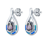 Teardrop Pear Simulated Amethyst Stud Earrings Created Opal 925 Sterling Silver