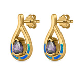 Teardrop Pear Simulated Amethyst Stud Earrings Created Opal 925 Sterling Silver