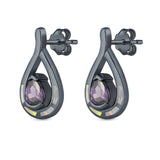 Teardrop Pear Simulated Amethyst Stud Earrings Created Opal 925 Sterling Silver