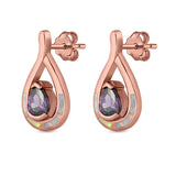 Teardrop Pear Simulated Amethyst Stud Earrings Created Opal 925 Sterling Silver