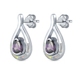 Teardrop Pear Simulated Amethyst Stud Earrings Created Opal 925 Sterling Silver