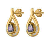 Teardrop Pear Simulated Amethyst Stud Earrings Created Opal 925 Sterling Silver