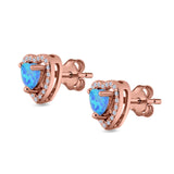 Halo Heart Stud Earrings Lab Created Opal 925 Sterling Silver