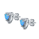 Halo Heart Stud Earrings Lab Created Opal 925 Sterling Silver