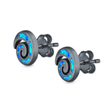 Spiral Swirl Stud Earrings Round Lab Created Opal 925 Sterling Silver