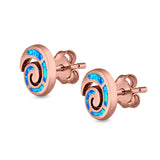 Spiral Swirl Stud Earrings Round Lab Created Opal 925 Sterling Silver