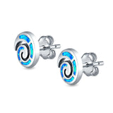 Spiral Swirl Stud Earrings Round Lab Created Opal 925 Sterling Silver