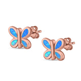 Butterfly Stud Earrings Lab Created Opal 925 Sterling Silver (8mm)