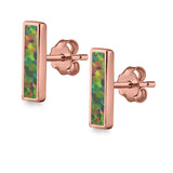 Bar Stud Earrings Created Opal 925 Sterling Silver