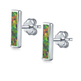 Bar Stud Earrings Created Opal 925 Sterling Silver