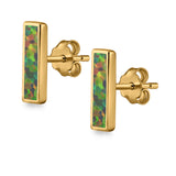 Bar Stud Earrings Created Opal 925 Sterling Silver
