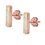 Bar Stud Earrings Created Opal 925 Sterling Silver