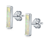 Bar Stud Earrings Created Opal 925 Sterling Silver