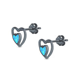 Double Hearts Stud Earrings Lab Created Opal 925 Sterling Silver (9mm)