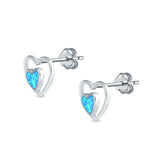 Double Hearts Stud Earrings Lab Created Opal 925 Sterling Silver (9mm)