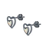 Double Hearts Stud Earrings Lab Created Opal 925 Sterling Silver (9mm)