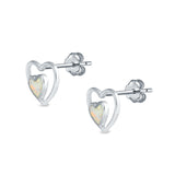 Double Hearts Stud Earrings Lab Created Opal 925 Sterling Silver (9mm)