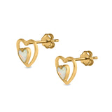 Double Hearts Stud Earrings Lab Created Opal 925 Sterling Silver (9mm)