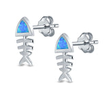Fish Stud Earrings Lab Created Opal 925 Sterling Silver (10mm)