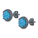 Round Stud Earrings Lab Created Opal 925 Sterling Silver (7mm)