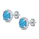 Round Stud Earrings Lab Created Opal 925 Sterling Silver (7mm)