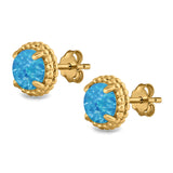 Round Stud Earrings Lab Created Opal 925 Sterling Silver (7mm)