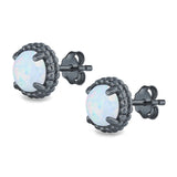Round Stud Earrings Lab Created Opal 925 Sterling Silver (7mm)