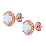 Round Stud Earrings Lab Created Opal 925 Sterling Silver (7mm)