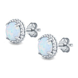 Round Stud Earrings Lab Created Opal 925 Sterling Silver (7mm)