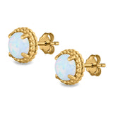 Round Stud Earrings Lab Created Opal 925 Sterling Silver (7mm)