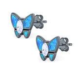 Butterfly Stud Earrings Created Opal Simulated CZ 925 Sterling Silver (8mm)