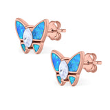 Butterfly Stud Earrings Created Opal Simulated CZ 925 Sterling Silver (8mm)