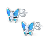 Butterfly Stud Earrings Created Opal Simulated CZ 925 Sterling Silver (8mm)