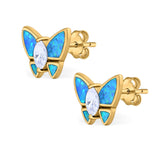 Butterfly Stud Earrings Created Opal Simulated CZ 925 Sterling Silver (8mm)