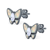 Butterfly Stud Earrings Created Opal Simulated CZ 925 Sterling Silver (8mm)