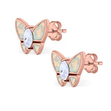 Butterfly Stud Earrings Created Opal Simulated CZ 925 Sterling Silver (8mm)