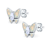 Butterfly Stud Earrings Created Opal Simulated CZ 925 Sterling Silver (8mm)
